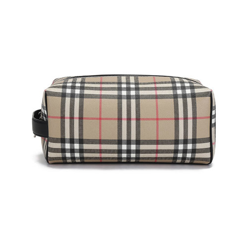 BURBERRY/博柏利【22春夏新款】男女通用款聚氨酯/织物/皮革手拿包旅行收纳袋 80495901