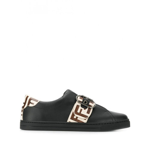 FENDI/芬迪 带扣FF手绘图案前绑带 女士黑色皮革徽标休闲运动鞋 8E6734A83JF17M3