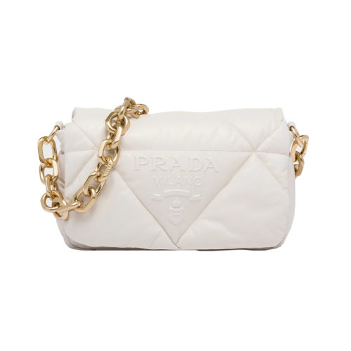 PRADA/普拉达 22新款 女士白色绗缝纳帕皮金色链条翻盖白色标志单肩手提包1BD315_2DYI_F0009_V_VAM