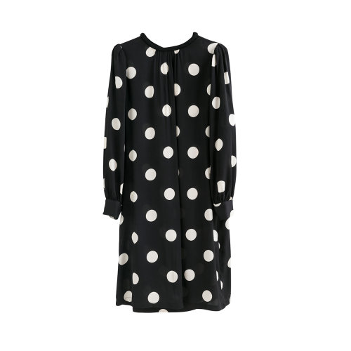 GeleiStory/GeleiStory 夏季新款摩登时尚圆领短袖拼色波点夏裙宽松中长款连衣裙 女装＞女士裙装＞女士连衣裙