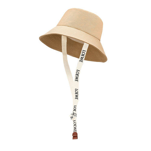 LOEWE/罗意威 22年春夏新款 女士沙色帆布和牛皮革Logo印花绑带渔夫帽K820HF1X24-2150