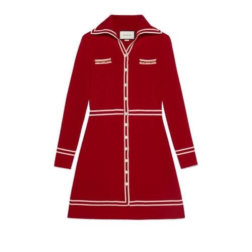  GUCCI古驰 22年秋冬 女士 GG提花羊毛连衣裙 644564 XKBNZ 6176 预定商品2-6周发货