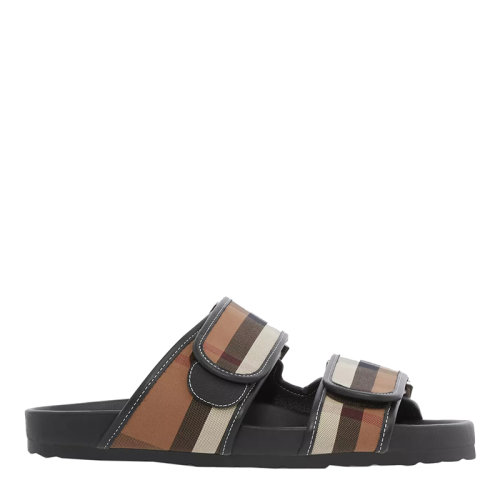 BURBERRY/博柏利 22年春夏新款 男士桦木棕色格纹棉质搭皮革饰边可调束带凉鞋80558231