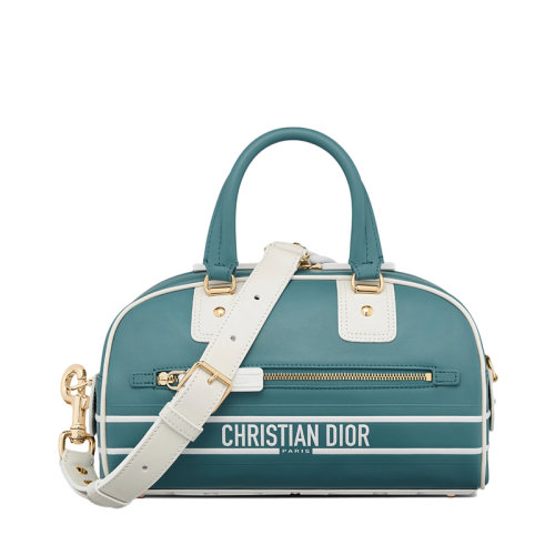 DIOR/迪奥 22新款VIBE系列 女士小号天蓝色光滑牛皮革拉链BOWLING单肩斜挎手提包M6209OOBR_M962