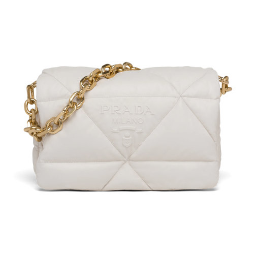 PRADA/普拉达 22新款 女士白色绗缝纳帕皮金色链条翻盖白色标志单肩手提包1BD306_2DYI_F0009_V_VAM