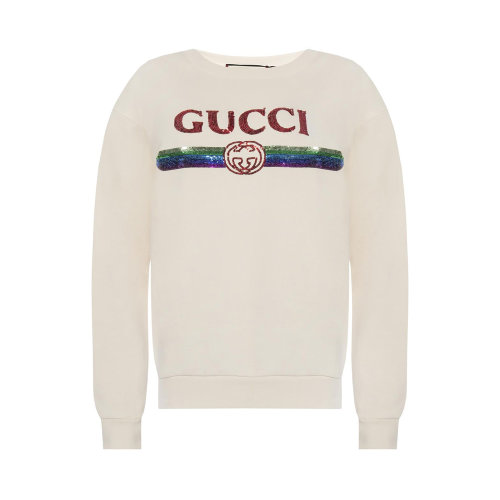 GUCCI/古驰 女士白色棉质徽标装饰圆领长袖上衣卫衣 469250-XJASD-9392