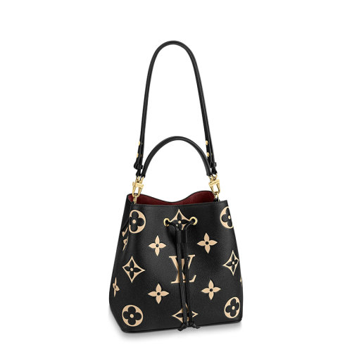 Louis Vuitton/路易威登 经典款NéONOé系列 女士黑色/米白色老花压纹粒面牛皮革金扣配可拆卸肩带单肩斜跨手提水桶包M45497