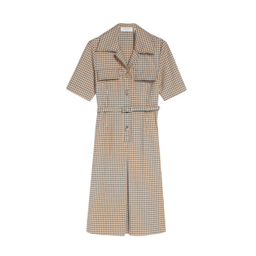 MaxMara/麦丝玛拉 22年早春新款 UMILE系列 女士奶白色棉质和弹力羊毛双面面料格纹连衣裙2221082706001