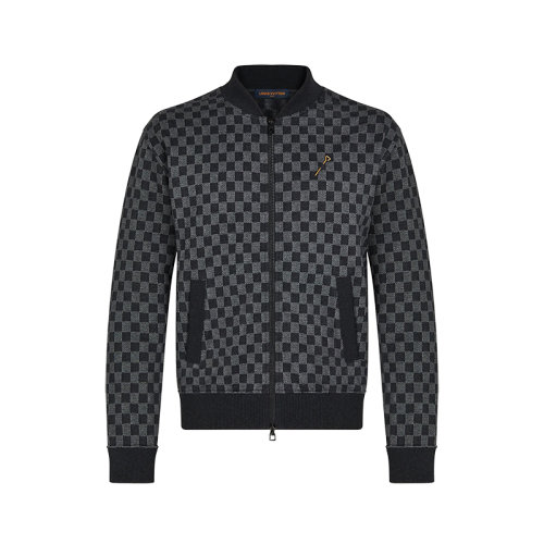 Louis Vuitton/路易威登 22年秋冬新款 男士灰色纯棉棋盘格纹图案提花拉链飞行员夹克1A8X29