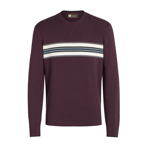 Z Zegna杰尼亚 酒红色 TECHMERINO?羊毛圆领T恤男士长袖T恤 VWT17-ZZT110-P08