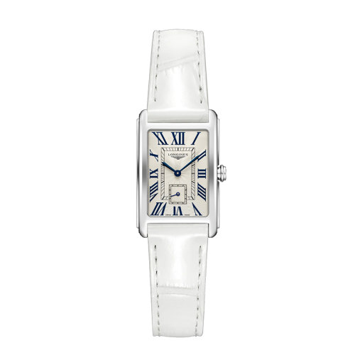  LONGINES/浪琴 黛绰维纳系列 女士银色“flinqué”石英精钢表壳和鳄鱼皮表带防刮蓝宝石水晶玻璃腕表20.8X32毫米L5.255.4.71.2