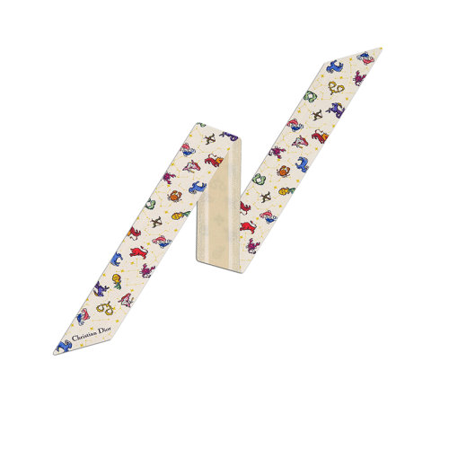 DIOR/迪奥 22年秋冬新款 MITZAH系列 女士白色桑蚕丝斜纹面料多色Zodiac Pixel印花丝巾24PCO106I611_C088