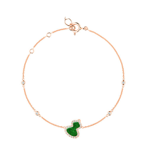 QEELIN/麒麟珠宝 WULU系列 18K金玫瑰金镶嵌钻石翡翠小号葫芦手链WU-BR0016B-RGDGJE