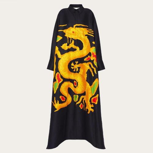  VALENTINO华伦天奴 22年秋冬 女士 连衣裙 ROBE DE SOIRéE EN FAILLE a IMPRIMé DRAGO Réé