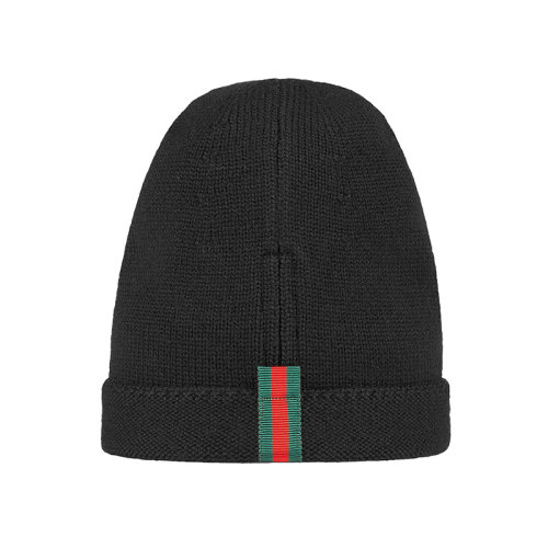 GUCCI/古驰  新款男士红绿织带黑色羊毛帽 4523984G4981000