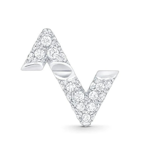 Louis Vuitton/路易威登 22春夏新款Volt系列 18K金白金徽标字母组合造型镶嵌钻石单只耳钉Q06086