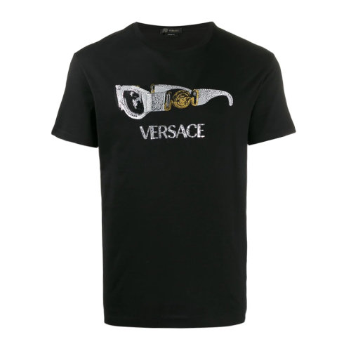 VERSACE 范思哲 男士 服装  黑色圆领眼镜图案棉质半袖 男士短袖T恤