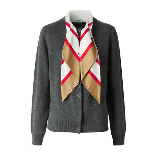 BURBERRY/博柏利 女装 服饰 灰色丝巾配饰羊绒时尚休闲开衫 女士针织衫毛衣