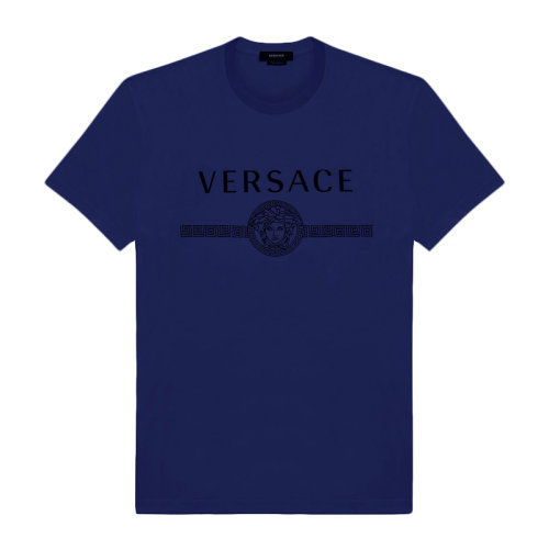 VERSACE/范思哲 男士蓝色棉质经典字母徽标美杜莎头像印花圆领上衣短袖T恤 A87573-A228806-1U110