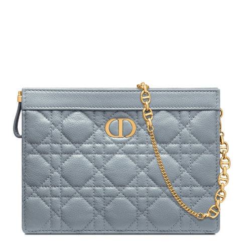 DIOR/迪奥 22春夏新款DIOR CARO系列 女士云蓝色藤格纹小牛皮金扣配可拆卸金链拉链开合单肩斜挎手拿链条包S5106UWHC_M81B