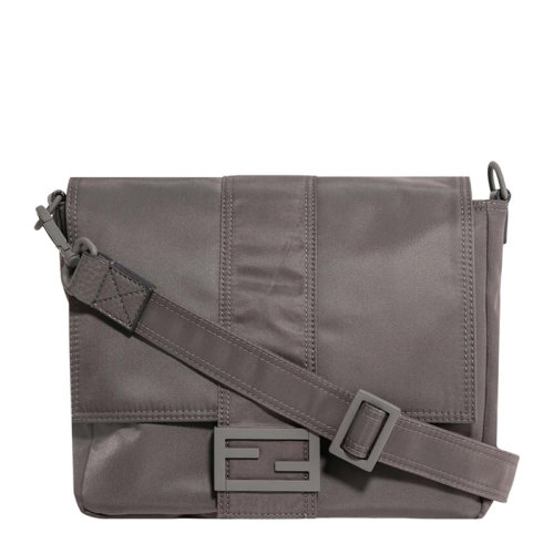 FENDI/芬迪 男士BAGUETTE中号黑色再生ECONYL?尼龙FF搭扣翻盖斜挎包邮差包单肩包斜挎包男包 7VA537-AG0P-F0QA1