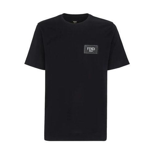 FENDI/芬迪 22年早春新款 男士黑色纯棉Logo图案刺绣短袖T恤FY0936A9RLF0QA1