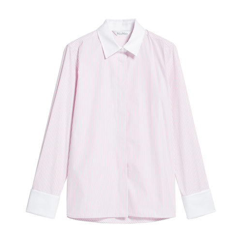 MaxMara/麦丝玛拉 22年秋冬新款 ABITO系列 女士浅粉色纯棉粉白条纹高领衬衫1116012906006