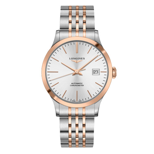 LONGINES/浪琴 开创者系列 自动机芯表钢18克拉200微米玫瑰金壳银盘男表40毫米L2.821.5.72.7