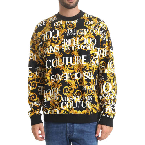 VERSACE JEANS/范思哲牛仔 男士黑色棉质经典字母徽标印花装饰圆领长袖上衣卫衣套头衫 B7GUA7F5-SH600-899