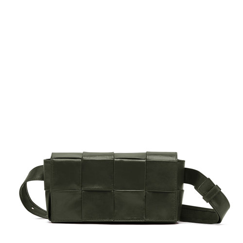 Bottega Veneta/葆蝶家 22春夏新款CASSETTE系列 男士迷你原野绿intreccio编织小牛皮腰包651053VCQ723203