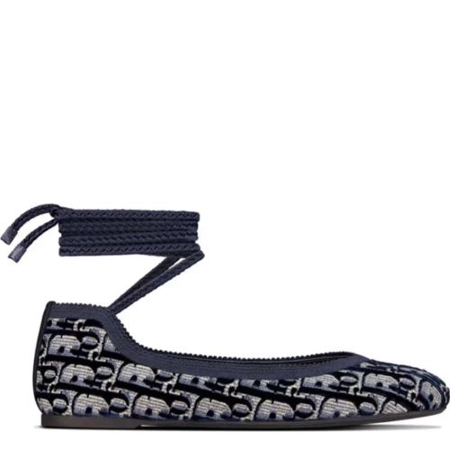 DIOR/迪奥  新款天鹅绒 Oblique 印花 女士DIOR POèME 系带芭蕾鞋KCB690VOB 56B【主推】 女鞋