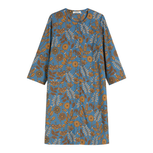 MaxMara/麦丝玛拉 22年早春新款 BIAGIO系列 女士蓝色棉府绸花朵印花中长连衣裙9221212106002