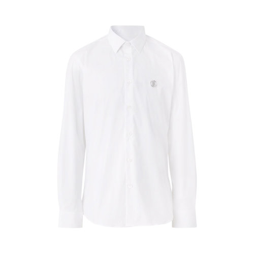 BURBERRY/博柏利 男士白色棉质混纺聚酰胺长袖翻领衬衫 8042771