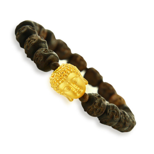 GJY/古金玥 遇佛 3D硬金999足金 小叶紫檀喜怒哀乐四面佛黄金转运珠手链