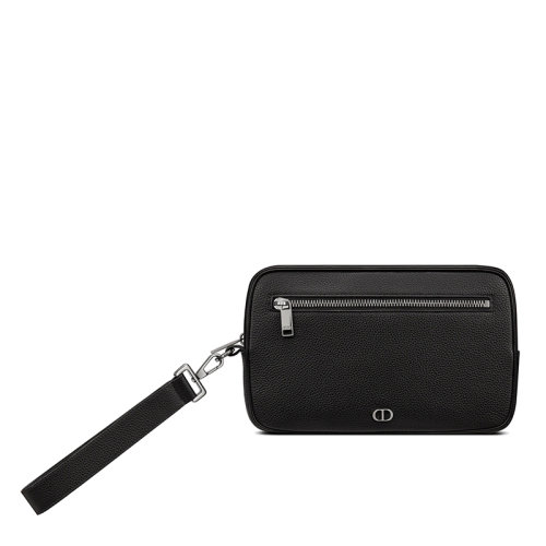 DIOR/迪奥  黑色粒面小牛皮拉链附可拆卸皮革肩带手拿包2ESCA340CDI_H00N