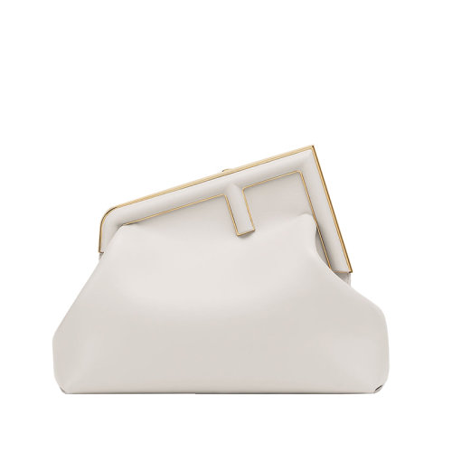 Fendi/芬迪 22年春夏新款 First系列女士中号小羊皮灰白色大F搭扣FF内衬手拿包8BP127ABVEF1C76