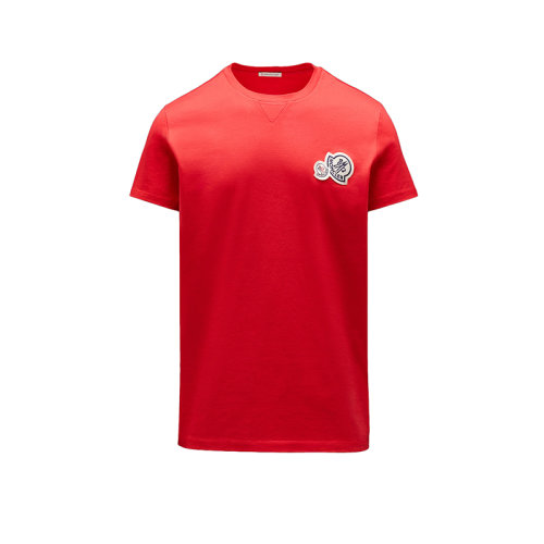 Moncler/蒙克莱 22年秋冬新款 男士猩红色纯棉徽标贴片短袖T恤H10918C000578390Y455