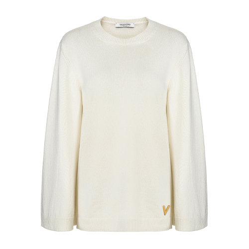 Valentino/华伦天奴 白色 女士金V字细节装饰羊绒衫 TB3KC10B53QA03 2020早春