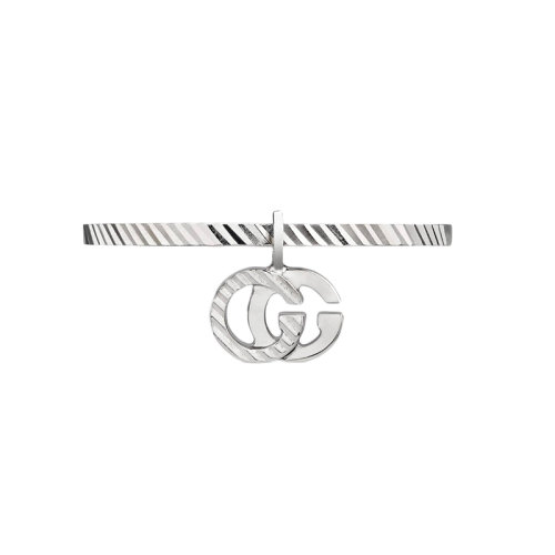 GUCCI/古驰 GG Running 18k金白金双G饰有扭索纹雕刻戒指 648599J85029000