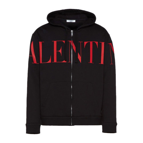 Valentino 华伦天奴 男士 服装 黑色连帽字母LOGO休闲棉质卫衣外套 男卫衣