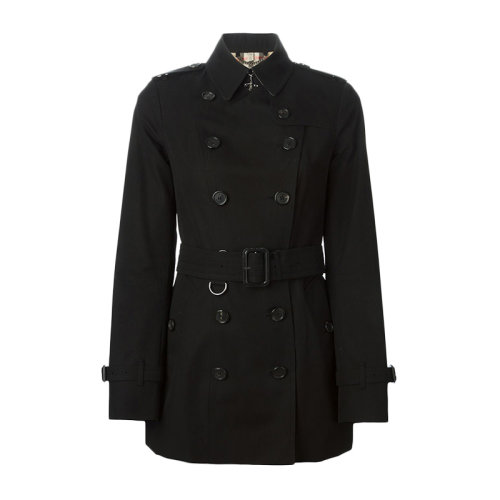BURBERRY/博柏利  女装 服装 女士经典双排扣黑色棉质格纹内衬修身外套 女士风衣
