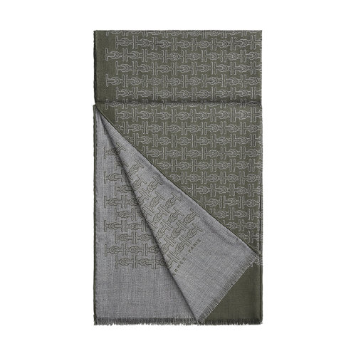 HERMES/爱马仕 22年早春新款 H Marin系列 男士卡其色/灰色羊绒真丝混纺双面围巾H706229T05