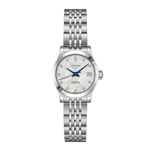 LONGINES/浪琴  开创者系列自动机械精钢女士镶钻珍珠贝母腕表26毫米 L2.320.4.87.6
