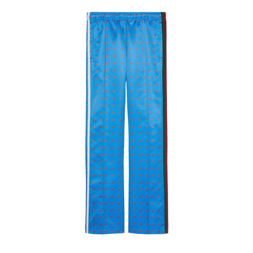 GUCCI/古驰 22年秋冬新款 adidas联名系列 女士蓝色尼龙面料斜纹老花印花慢跑长裤运动裤697190XJEBI6269