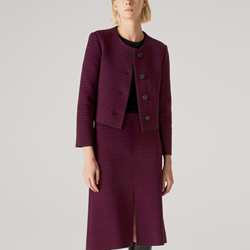 St.John/盛蔷菱形格子提花短款针织女士夹克外套K6110G2