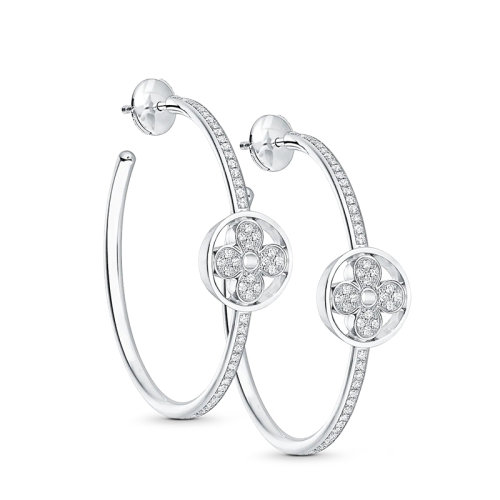 Louis Vuitton/路易威登 IDYLLE BLOSSOM系列 经典款18k金白金124颗钻石花卉形状耳环Q96837