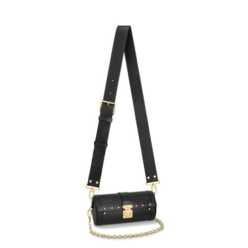 Louis Vuitton/路易威登   巴比龙 PAPILLON TRUNK系列 女士黑色épi皮革牛皮饰边金扣圆筒单肩斜挎包M58655