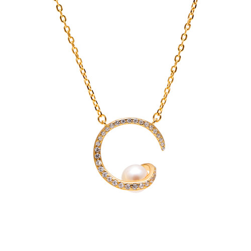 GeleiStory/GeleiStory气质个性项链925银镀金淡水珍珠镶锆石项链女锁骨链