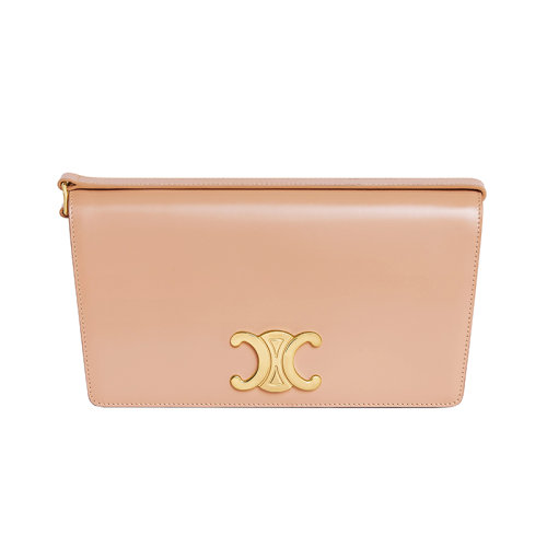 CELINE/赛琳 22新款 女士米沙色小牛皮金色饰面梯形按扣开合手提肩背包199283BF4.03AB