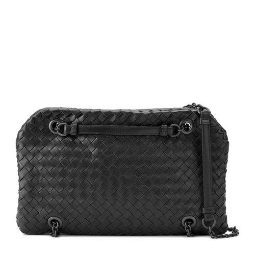 Bottega Veneta/葆蝶家 女士黑色皮革编织链条单肩包斜挎包女包 293747-V0016-8175